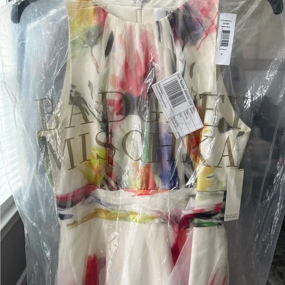 Badgley Mischka White Floral Maxi Dress